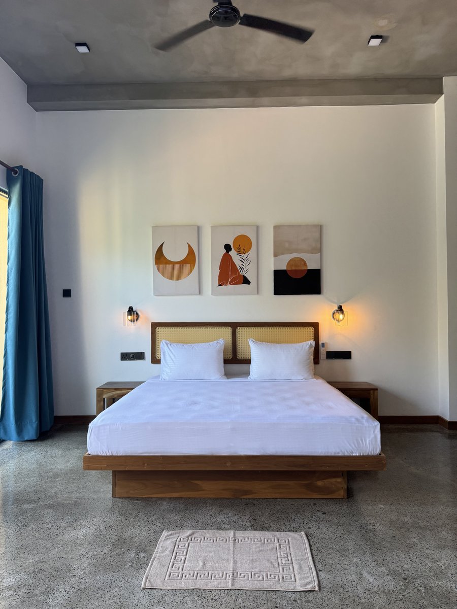 Room with ocean-themed 3D artwork